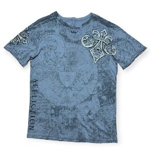 Affliction Men’s Cross Wing Grunge Graphic Distressed Tee in Gray Sz L